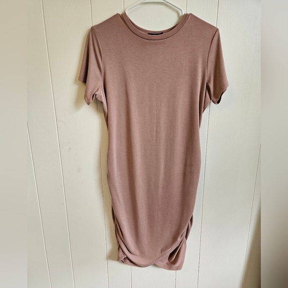 Express Dresses & Skirts - Express Soft Pink Rouched Bodycon Midi Dress